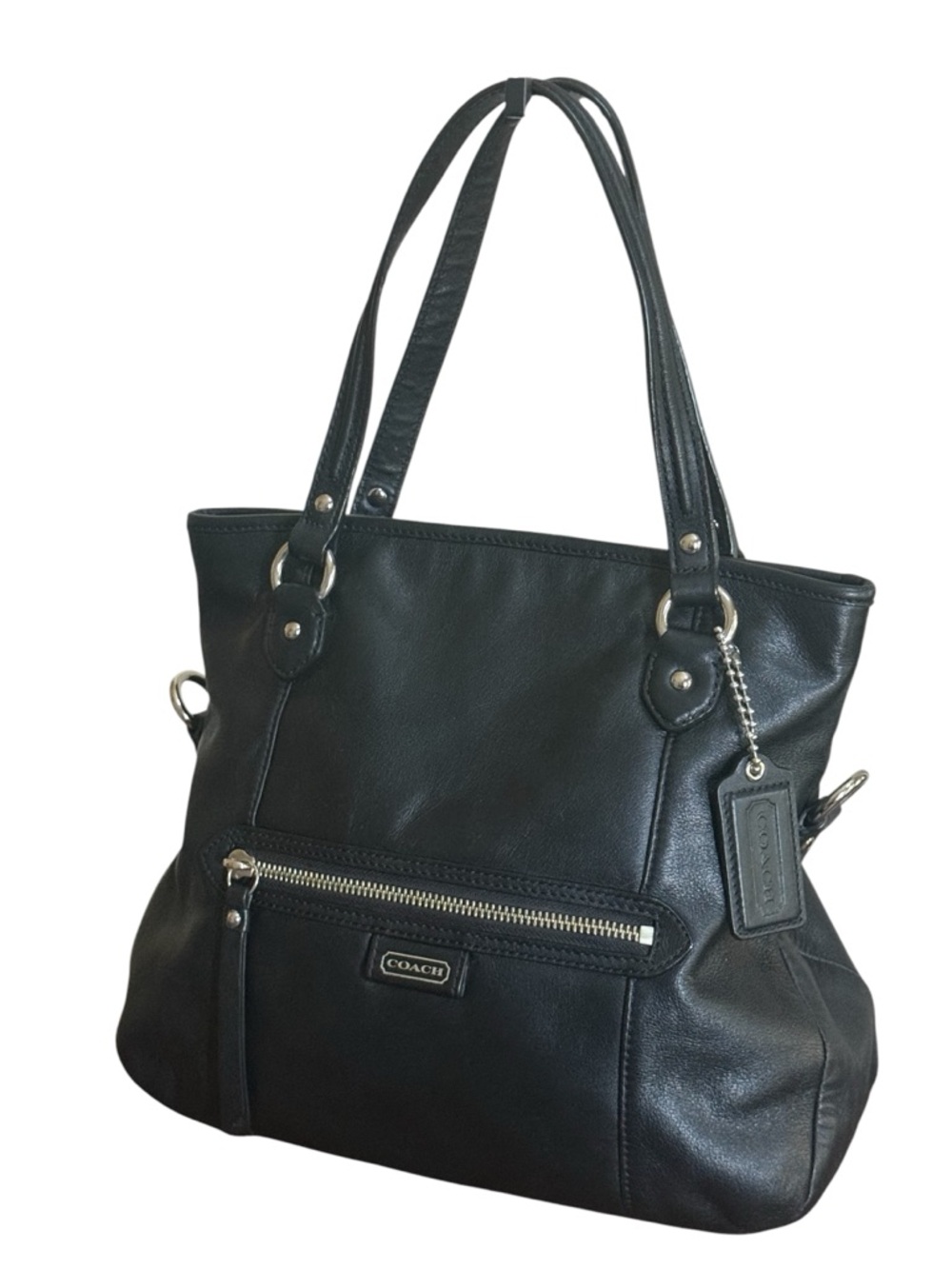 Coach Daisy Mia Black Leather Tote Bag with Front Zip Pocket! - Picture 2 of 11